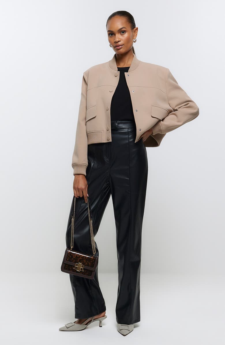 River Island High Waist Faux Leather Straight Leg Pants, Alternate, color, 