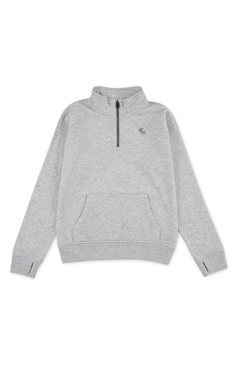 abercrombie kids Kids' Essential Quarter Zip Cotton Blend Sweatshirt, Main, color, Light Grey Heather