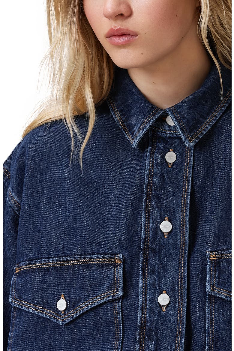 Faye Raw Hem Denim Shirt, Alternate, color, MID INDIGO
