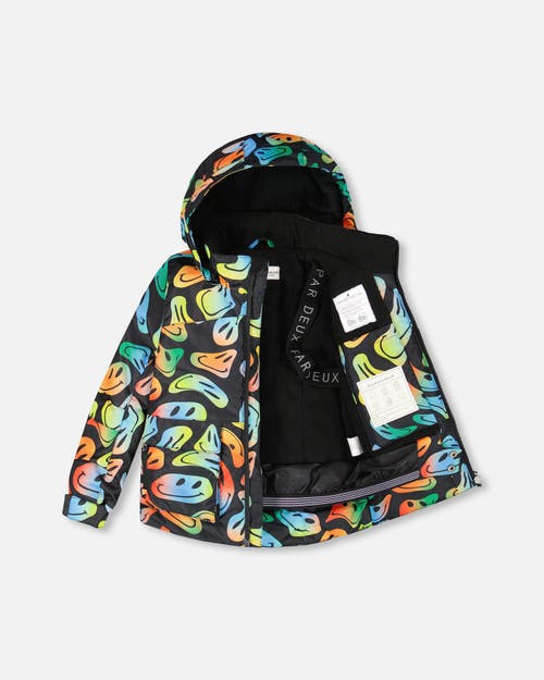 Deux Par Deux Two-piece Play Snowsuit With Allover Jacket Smiley Face In Blue