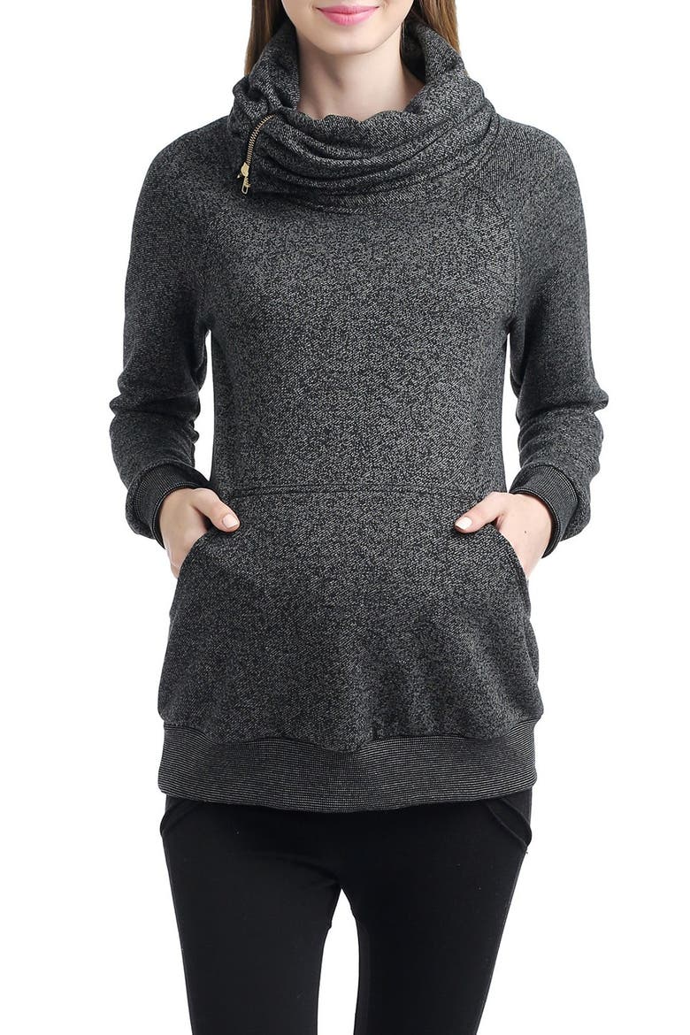 'Thea' Zip Collar Maternity Sweatshirt, Main, color, BLACK