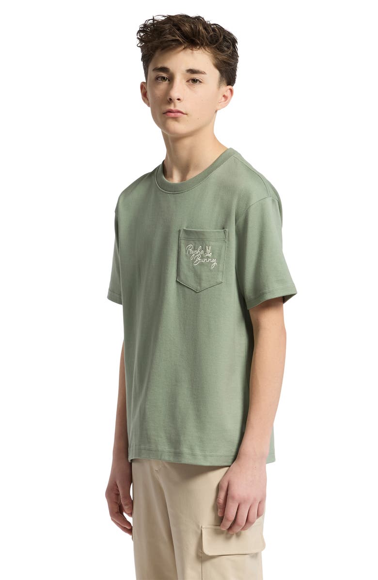 Psycho Bunny Kids' Desert Relaxed Fit Embroidered Heavyweight Pocket T-Shirt, Alternate, color, Sea Spray