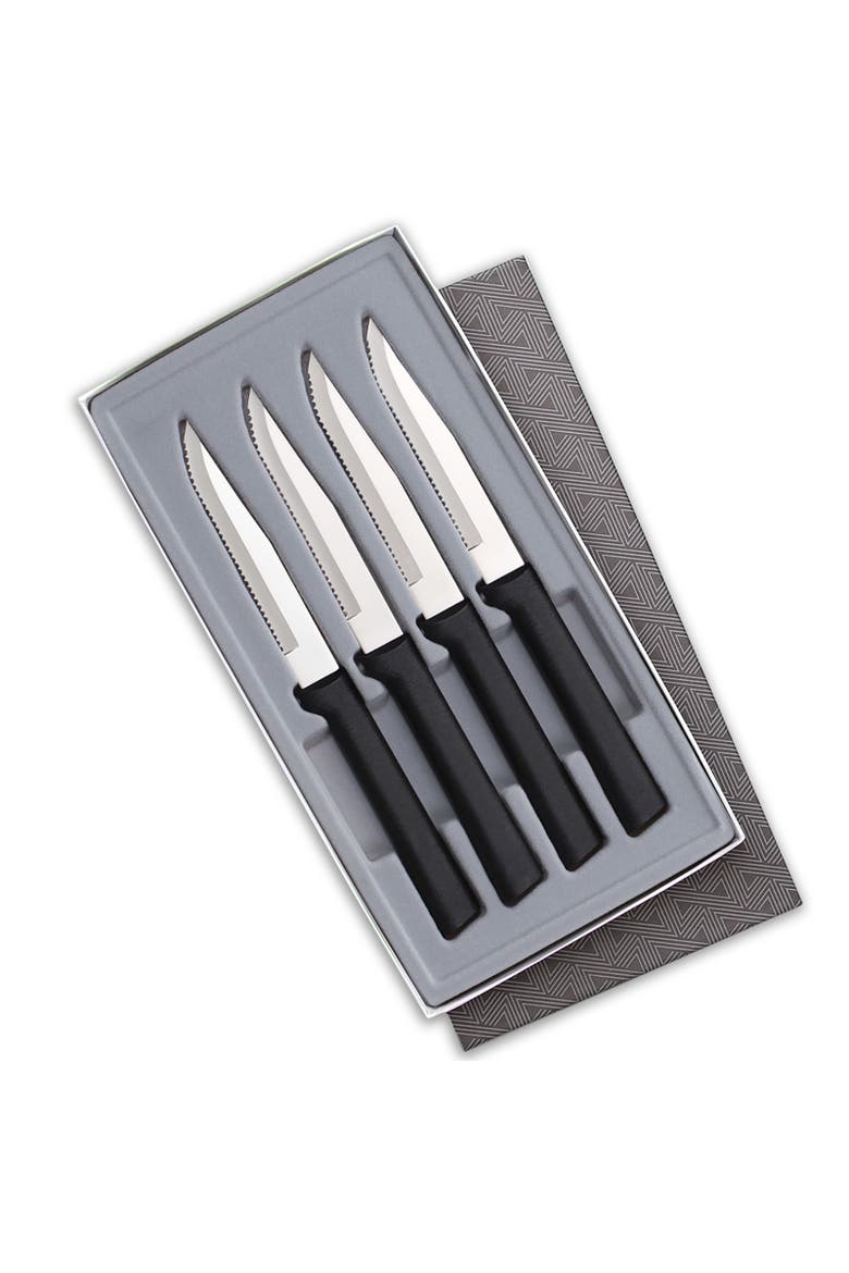 4 Piece Serrated Steak Knife Set with Gift Box, Main, color, Black