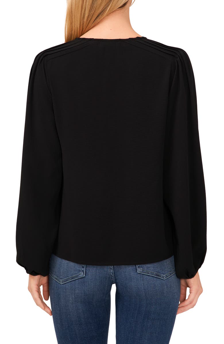 CeCe Circle Trim Pintuck Top, Alternate, color, Rich Black