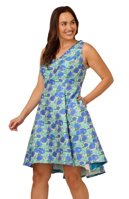 ADRIANNA PAPELL ADRIANNA PAPELL FLORAL JACQUARD FIT & FLARE DRESS 