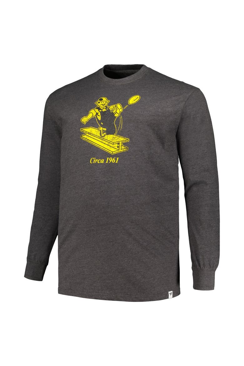 Men's Profile  Heather Charcoal Pittsburgh Steelers Big & Tall Throwback Long Sleeve T-Shirt, Alternate, color, Heather Charcoal