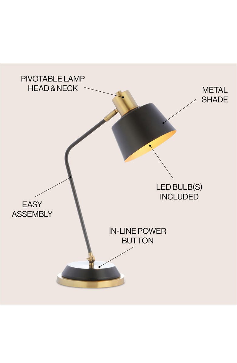 JONATHAN Y Rochelle 23" Metal LED Task Lamp, Black/Brass Gold, Alternate, color, Black/Brass Gold