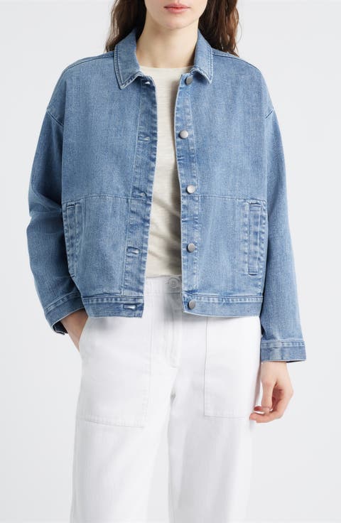 Eileen Fisher Classic Collar Organic Blend Denim Jacket (Regular & Petite)