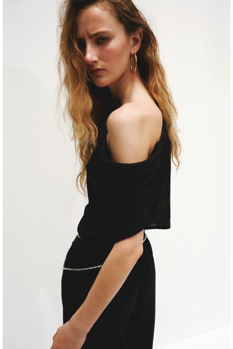 Draped Neck Sweater, Alternate, color, BLACK