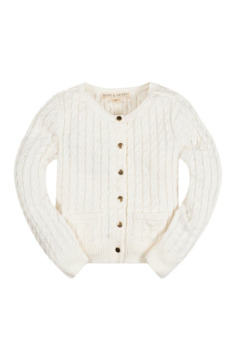 Hope & Henry Baby Girls' Organic Classic Cable Cardigan, Infant, Alternate, color, Soft White Cable