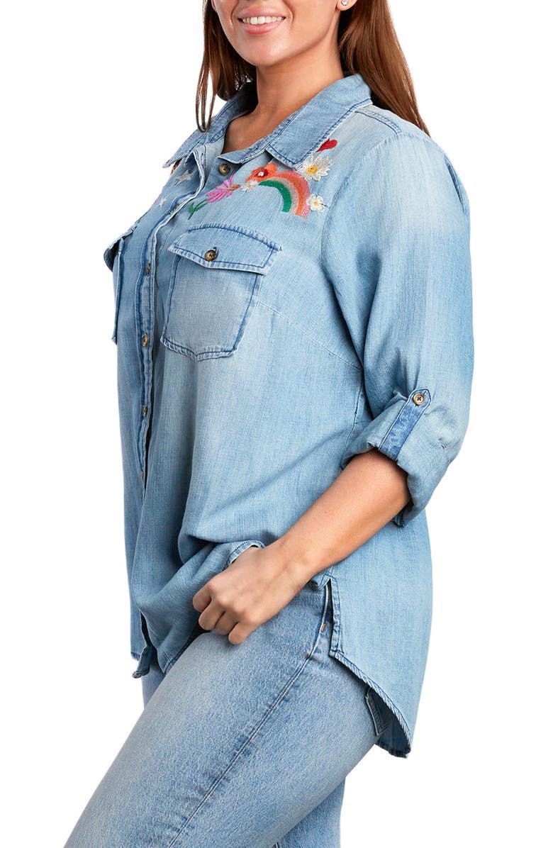 Billy T Happy Place Embroidered Denim Shirt, Alternate, color, 