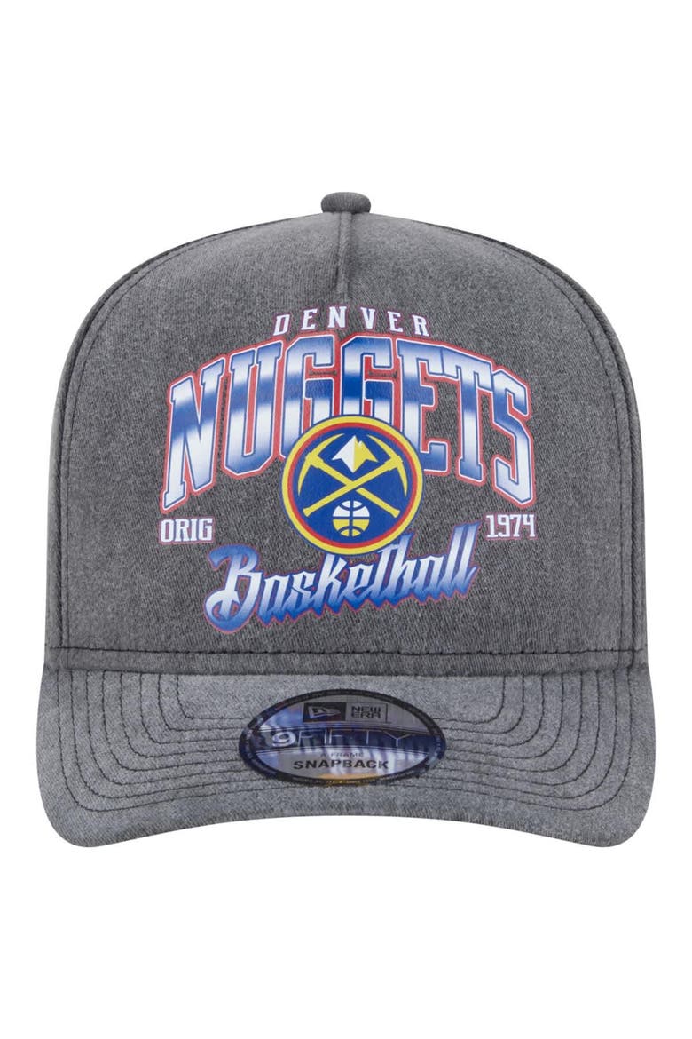 Men's New Era  Charcoal Denver Nuggets Throwback Washed Pre-Curved 9FIFTY Snapback Hat, Alternate, color, Charcoal
