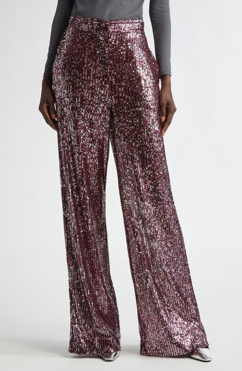 Sequin Embroidered Wide Leg Pants