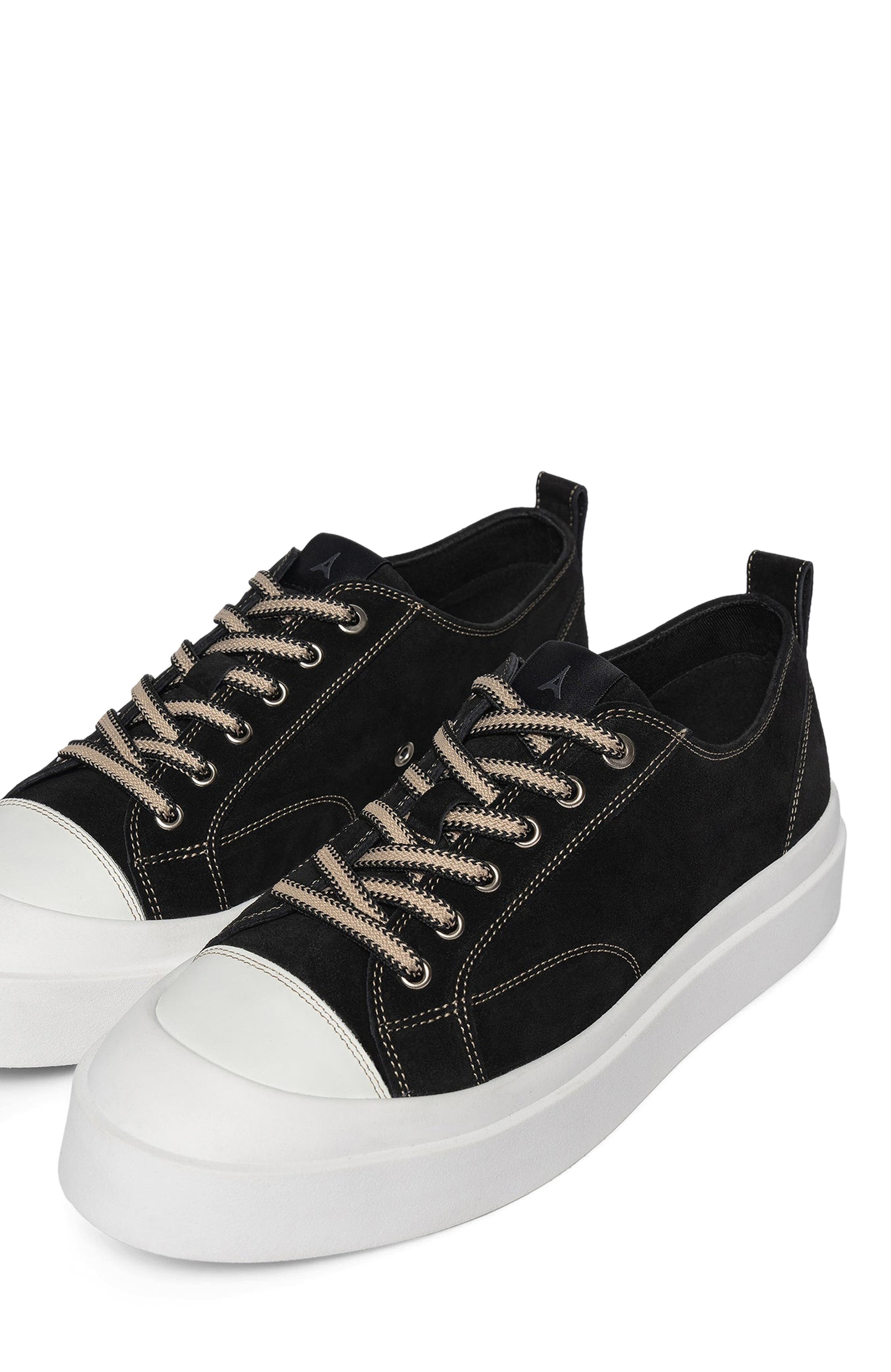 Manière De Voir Vienna Suede Contrast Stitch Sneaker, Alternate, color, Black