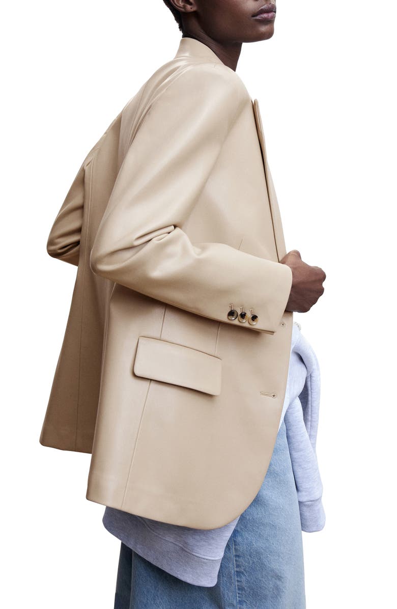 MANGO Peaked Lapel Faux Leather Blazer, Alternate, color, 