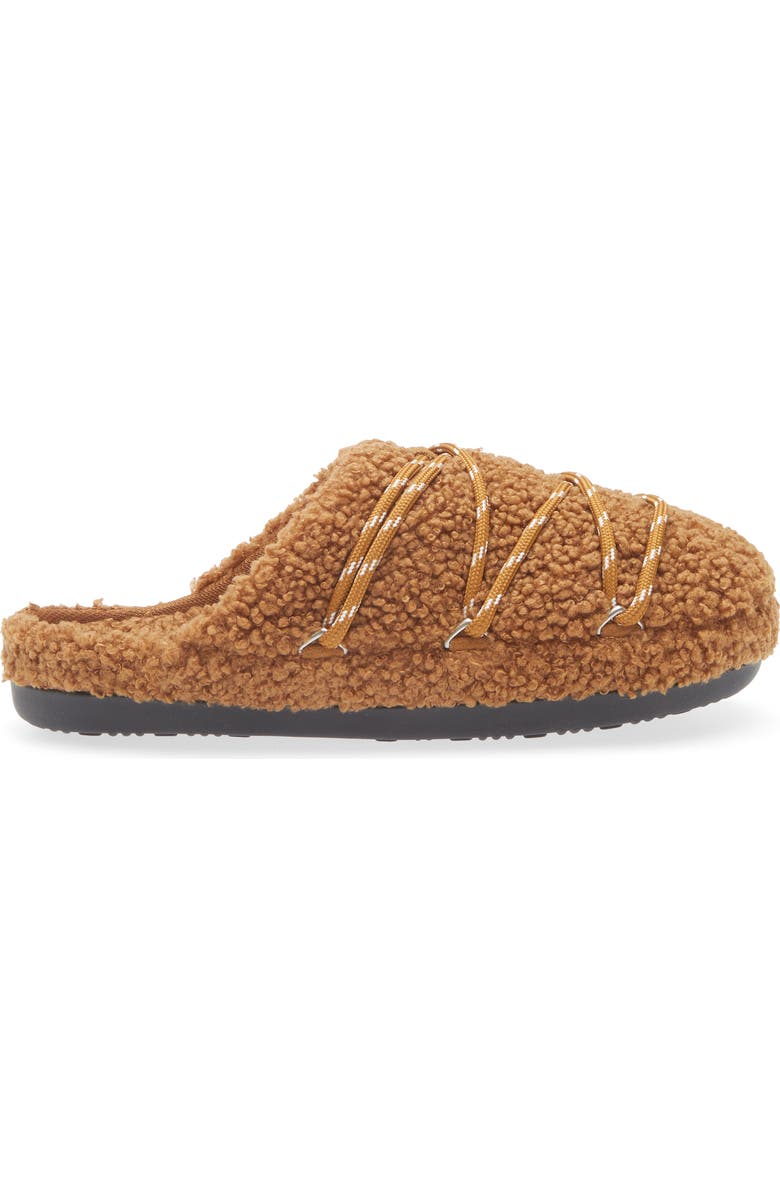 Moon Boot<sup>®</sup> Teddy Water Repellent Scuff Slipper, Alternate, color, Cognac