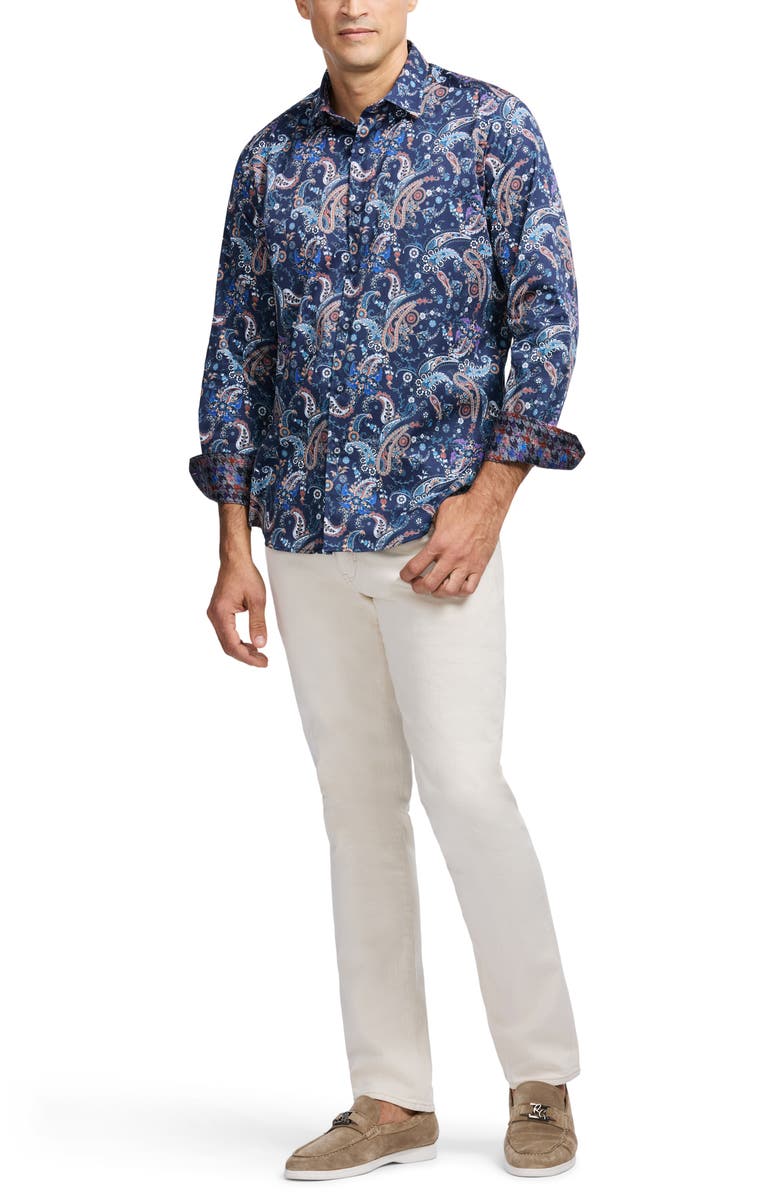 Robert Graham Chandler Floral & Paisley Stretch Cotton Button-Up Shirt, Alternate, color, Blue Multi