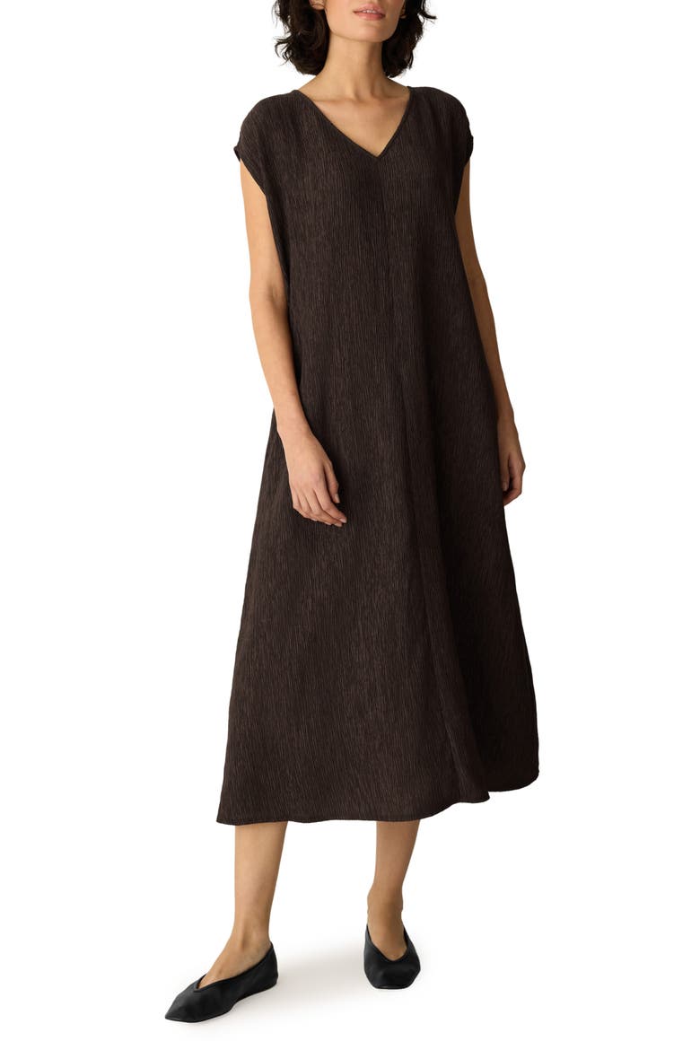 V-Neck Crinkle Midi Dress, Main, color, TRUFFLE