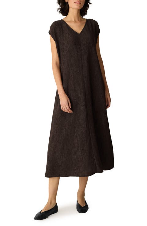 V-Neck Crinkle Midi Dress
