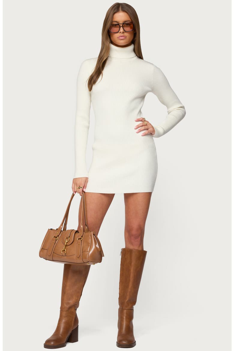 Turtleneck Long Sleeve Rib Sweater Minidress, Alternate, color, CREAM