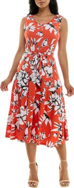 Nina Leonard Crewneck Sleeveless Midi Dress