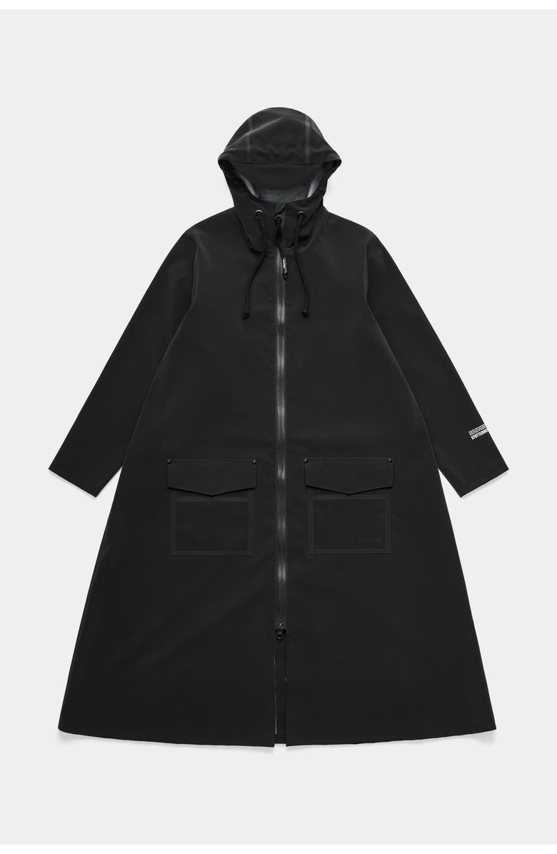 Stutterheim Mosebacke Long Patch Matte Raincoat, Alternate, color, Black