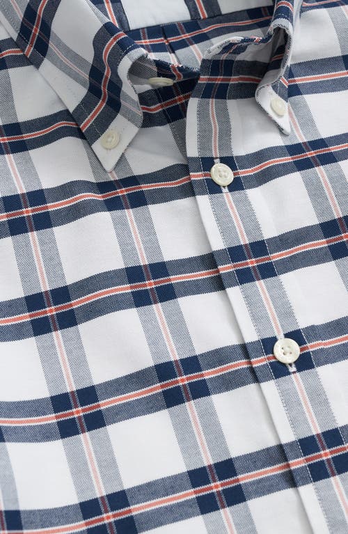 Brooks Brothers Non-iron Plaid Cotton Stretch Oxford Cloth Button-down Shirt In White/navy Bold Check