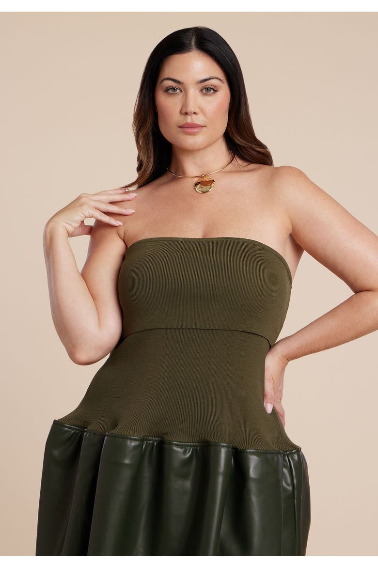 Faux Leather Sweater Mixed Dress, Alternate, color, DARK OLIVE GREEN
