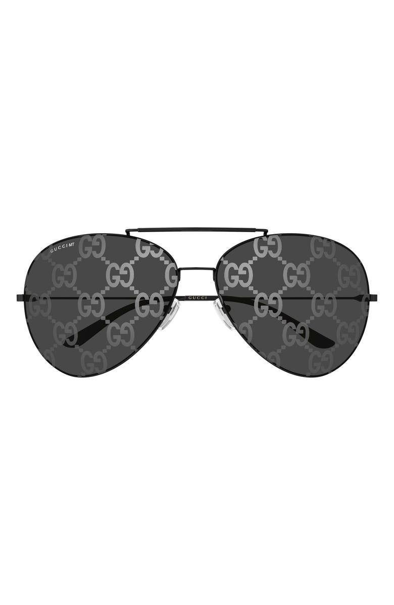 Gucci 65mm Oversize Pilot Sunglasses, Main, color, Black