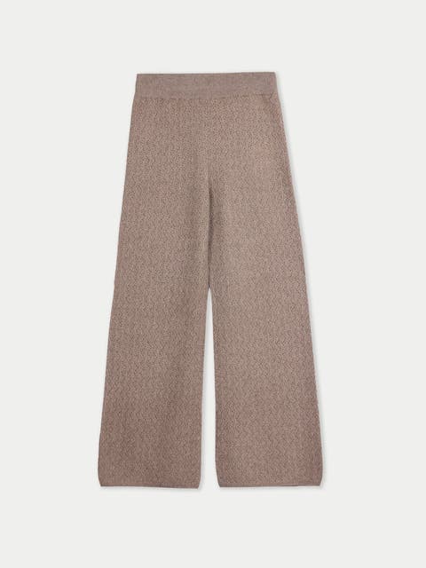 Wide-Leg Ajour Knit Cashmere Pants