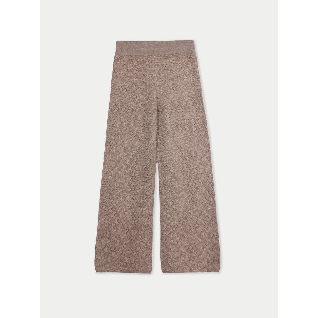 Gobi Cashmere Wide-leg Ajour Knit Cashmere Pants In Brown