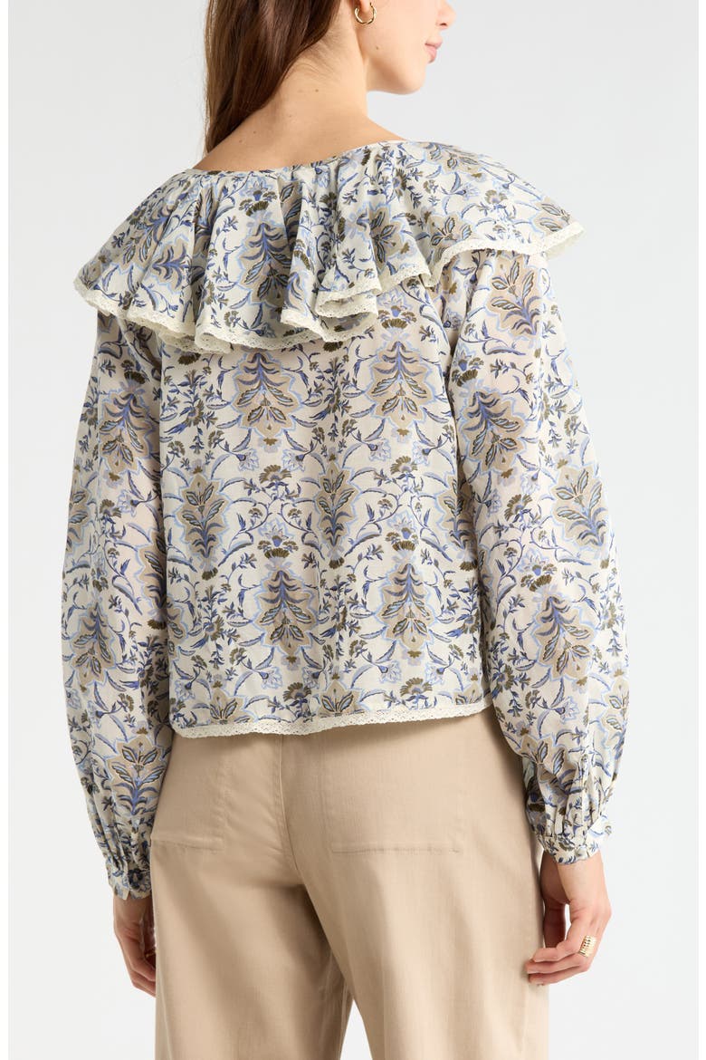 Ruffle Collar Top, Alternate, color, IVORY SHELL WILLOW FLORAL