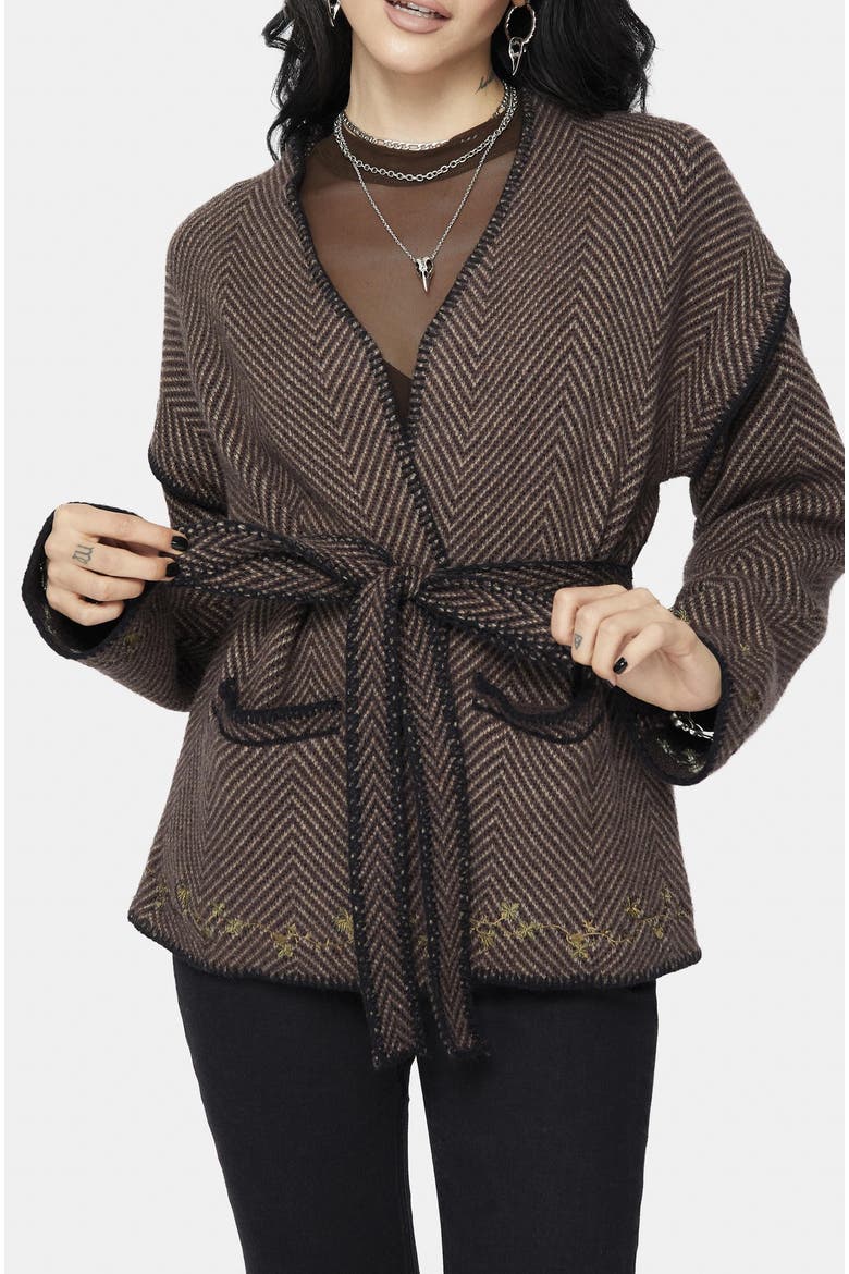 Maraea Belted Herringbone Coatigan, Alternate, color, Brown
