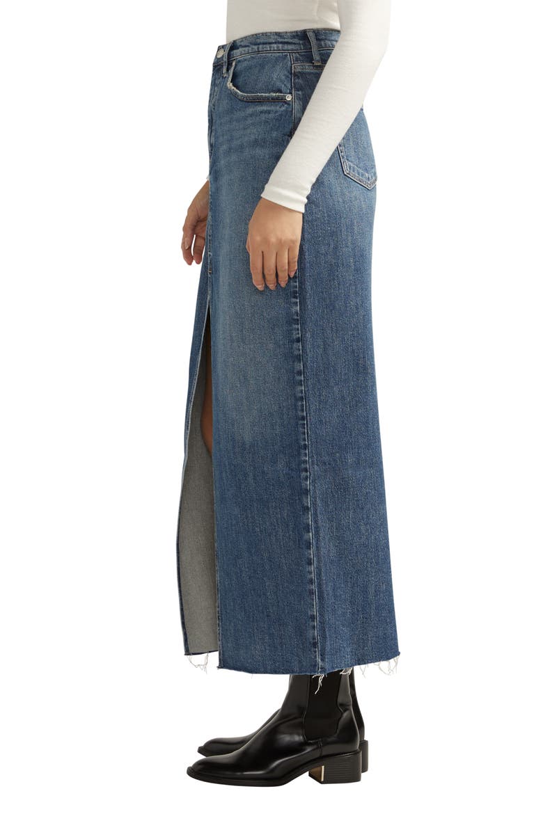 Front Slit Denim Midi Skirt, Alternate, color, INDIGO