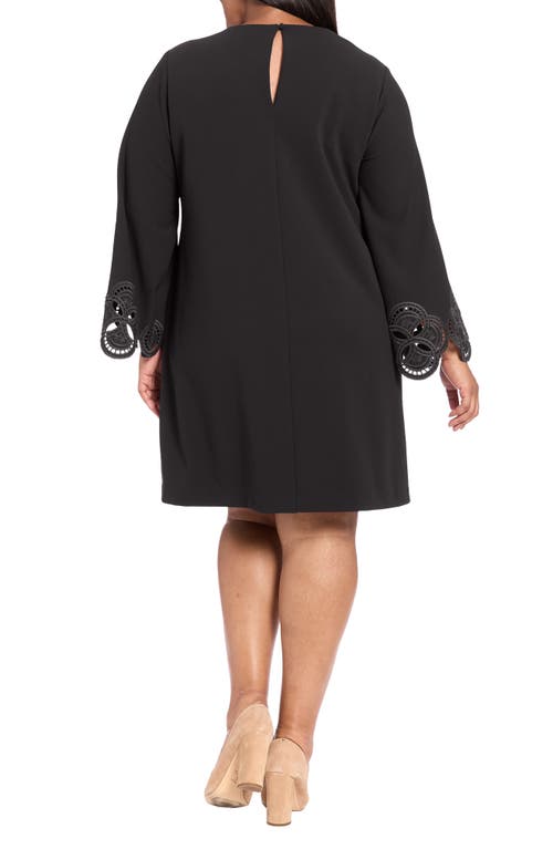 London Times Plus Size Lasercut Long Sleeve Swing Dress In Black