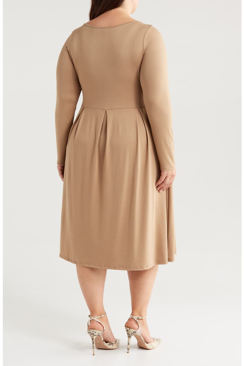Fit & Flare Long Sleeve Jersey Midi Dress, Alternate, color, WHEAT