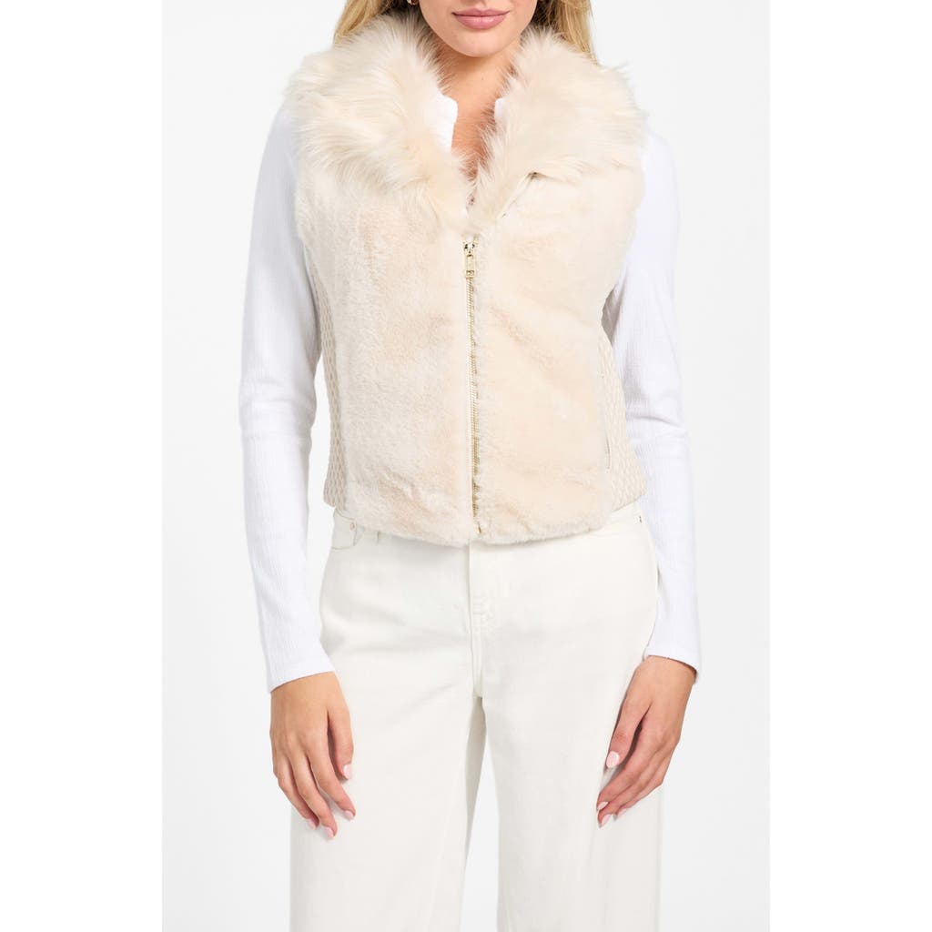 Guess Amari Mixed Media Faux Fur Vest In White