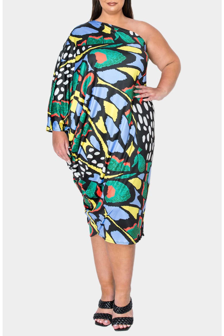 Charm One-Shoulder Midi Dress, Main, color, BLUE