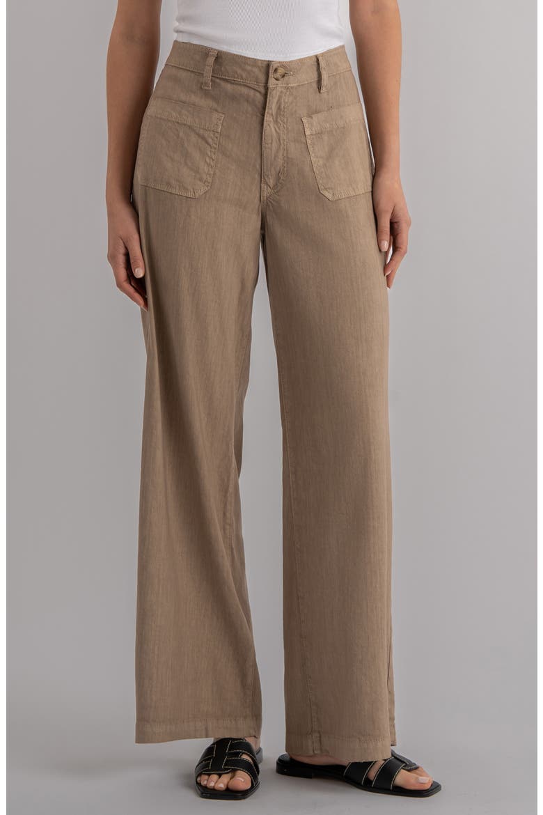 Meg Patch Pocket High Waist Wide Leg Linen Blend Pants, Main, color, KHAKI