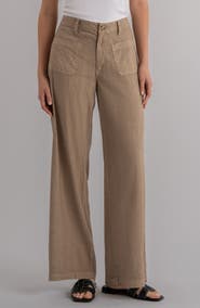 KUT from the Kloth Meg Patch Pocket High Waist Wide Leg Linen Blend Pants