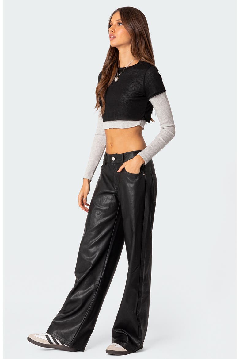 Crop Layered T-Shirt, Alternate, color, BLACK-AND-GRAY
