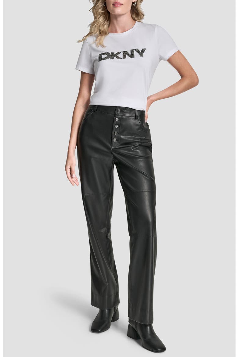 Button Fly Faux Leather Pants, Alternate, color, BLACK