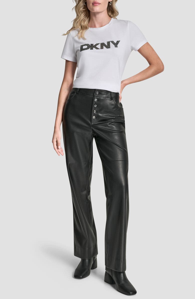 DKNY Button Fly Faux Leather Pants, Alternate, color, Black
