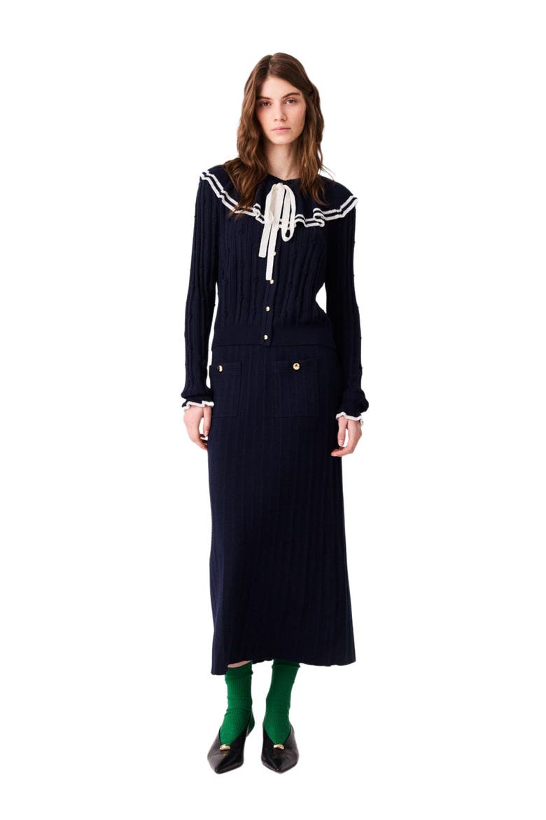 Layered cape cardigan, Main, color, Navy