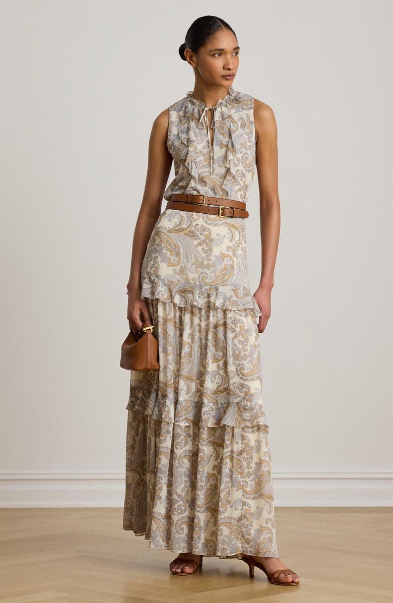 Lauren Ralph Lauren Paisley Ruffle Tiered Maxi Skirt, Alternate, color, Cream/ Multi