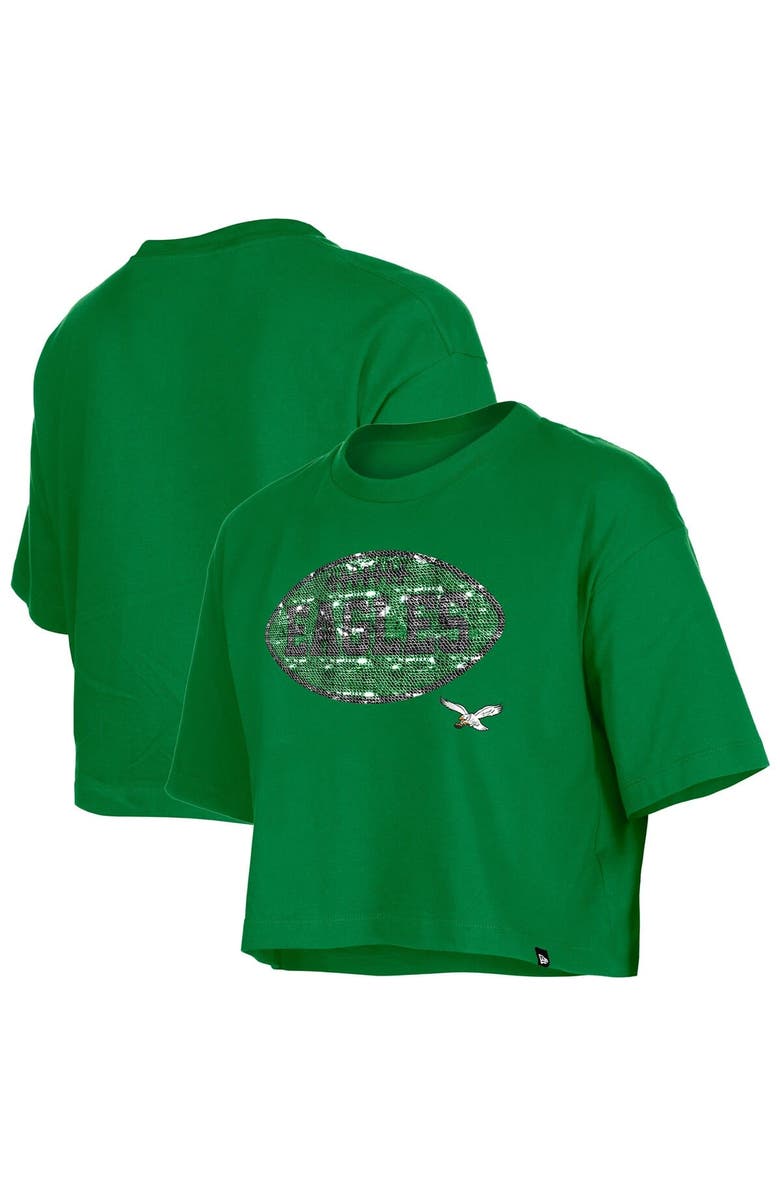 New Era Girl's New Era Kelly Green Philadelphia Eagles Flip Sequin Boxy T-Shirt, Main, color, Kelly Green