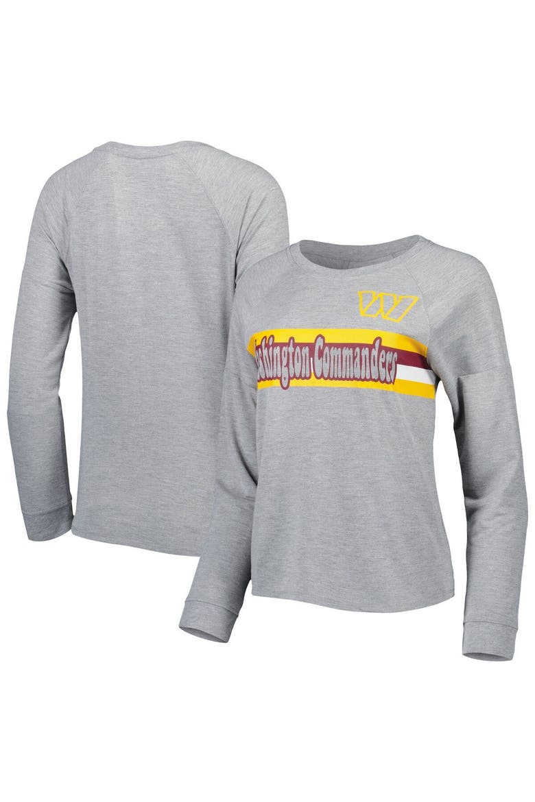 Juniors Heathered Gray Washington Commanders All Striped Up Raglan Long Sleeve T-Shirt, Main, color, Heather Gray