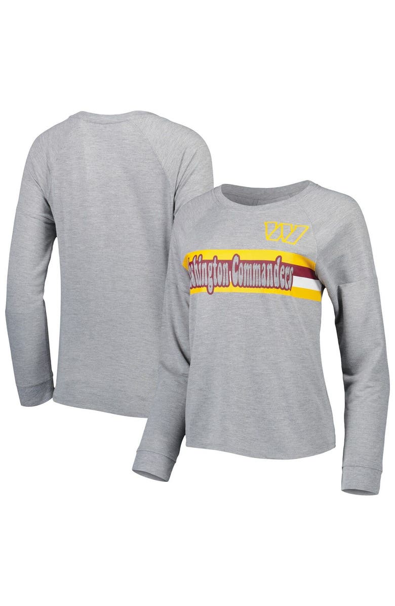 Outerstuff Juniors Heathered Gray Washington Commanders All Striped Up Raglan Long Sleeve T-Shirt, Main, color, Heather Gray