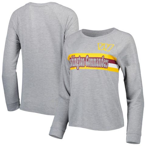 Juniors Heathered Gray Washington Commanders All Striped Up Raglan Long Sleeve T-Shirt