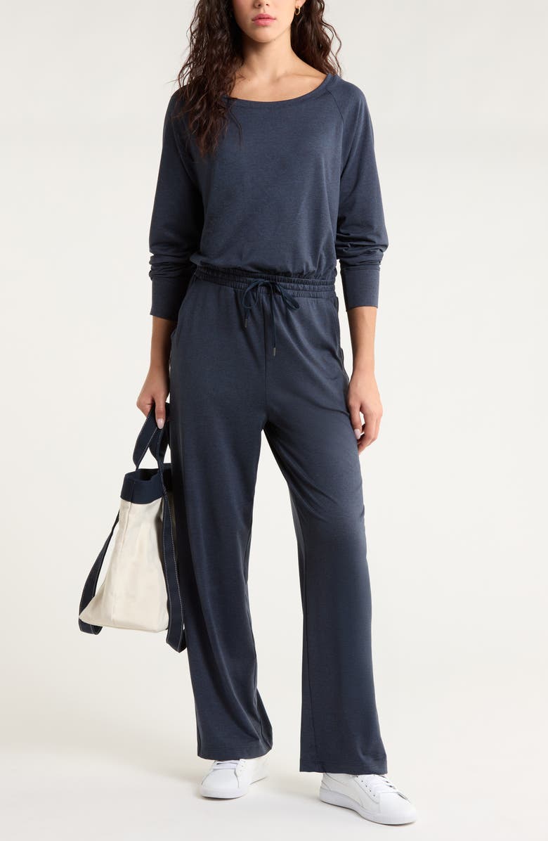 Zella Restore Soft Cozy Long Sleeve Jumpsuit, Alternate, color, Navy Sapphire